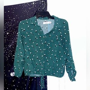 Long Sleeve Green Floral Button Up